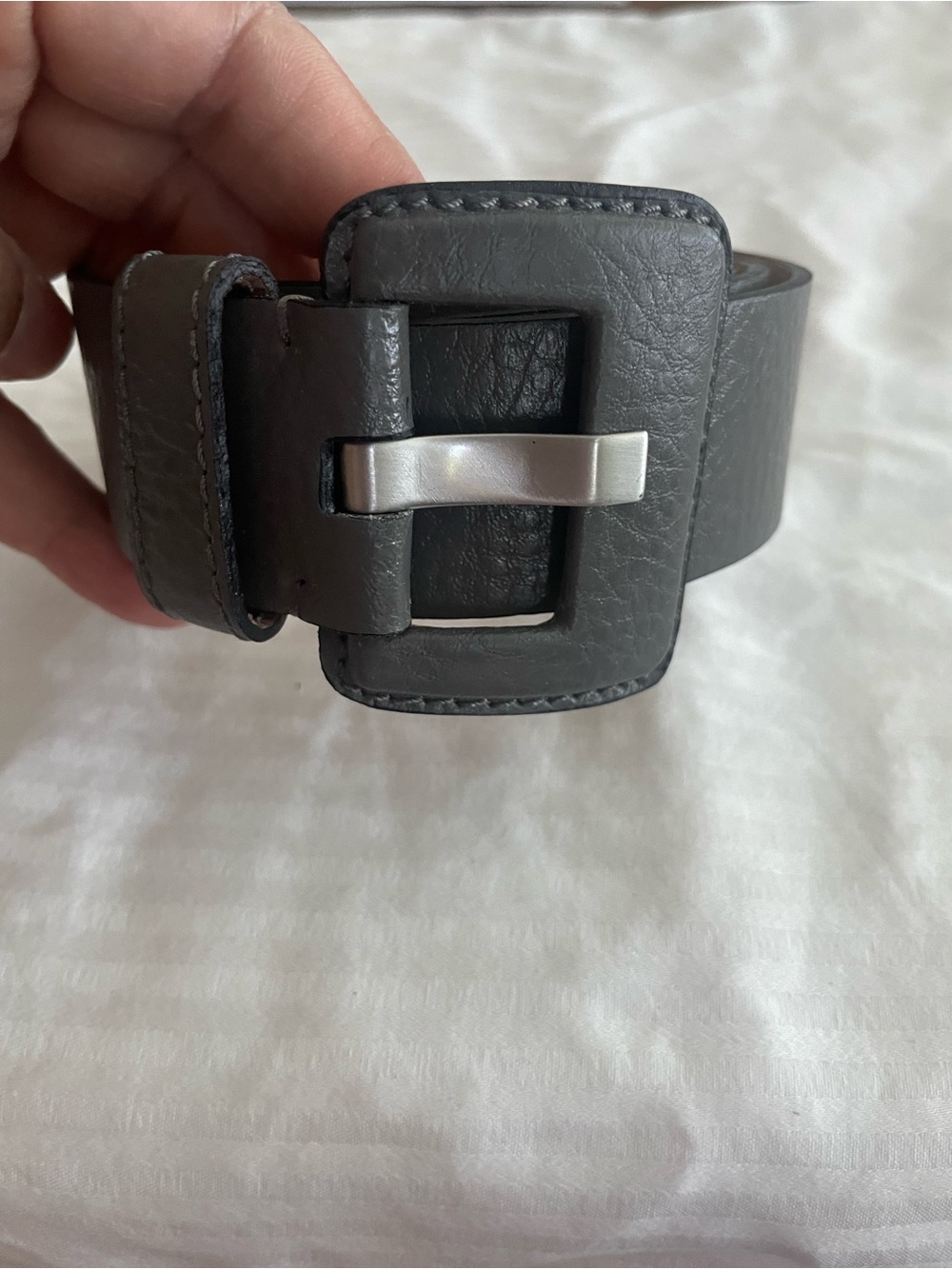 Banana Republic Dark Gray Wide Leather Belt with Matte Silver Buckle